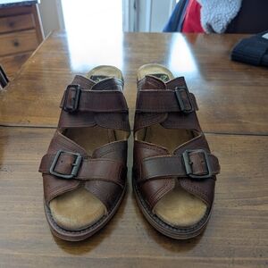 Freebird Women's Brown Leather Buckle Slide Sandals